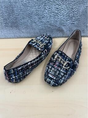 Patrizia Tweed Loafers with Gold Chain Accent Classic Chic Women's Slip Ons